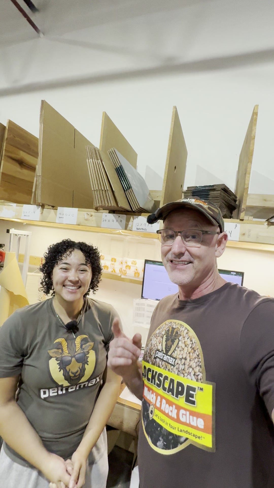 Andy and his daughter Korri together at the warehouse packing station
